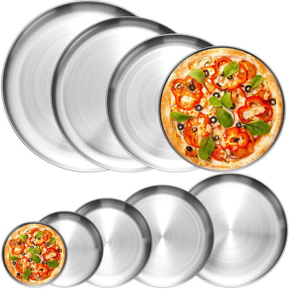 Sawysine 12 Pcs Stainless Steel Pizza Pans 9 Sizes (6.7 Inch-17.7 Inch) Pizza Pans for Oven Large Thick Round Steel Trays for Baking Cookie Pie Cake, Non-toxic, Durable, Dishwasher Safe