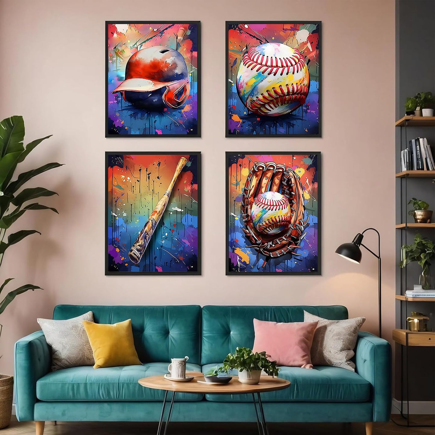 Diamond Art Kits for Adults Beginner,4 pack Baseball Retro Graffiti DIY Modern Diamond Painting Kits 5D Diamond Dots Gem Art Crafts with Tools,Round Full Drill Crafts for Home Wall Decor&Gift-12x16in