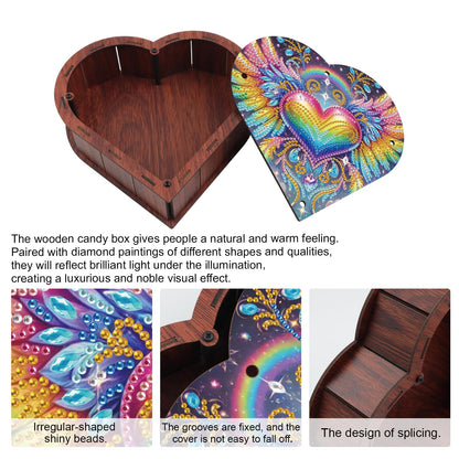 DIY Diamond Painting Storage Box Kit – Heart-Shaped Wooden Special Shaped Crystal Rhinestone Art Organizer, Decorative Gift Case for Jewelry, Accessories & Desktop Display (Heart Wing)
