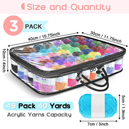 Yarn Storage Bags 3 Pack, Clear Yarn Storage Organizer 12x16x4 Inches