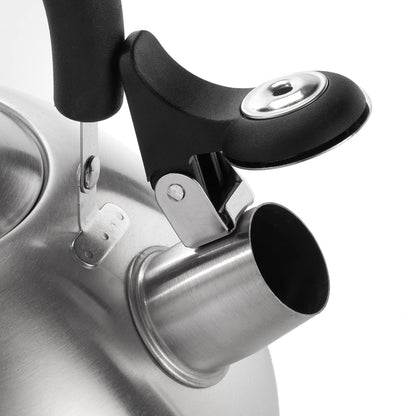 Dominion 2.1 Quart Stainless Steel Whistling Tea Kettle, Ergonomic Handle, Anti-Heat Handle, The Perfect Stovetop Tea and Water Boilers for Your Home, Dorm, Condo or Apartment, Brushed Satin