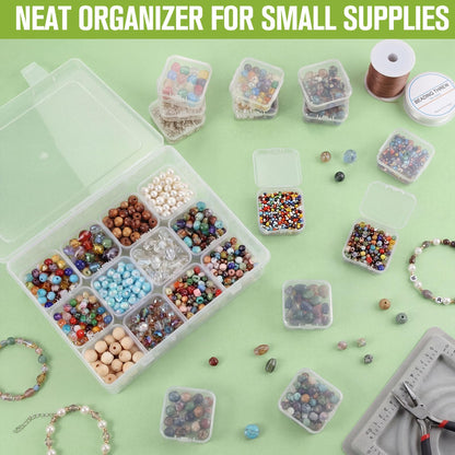 Hushee 4 Pack Bead Organizer Box, 120 Pcs Total Small Clear Plastic Bead Storage Containers with Hinged Lid, Stackable Craft Case for Jewelry, Seed, Diamond Painting DIY Supplies (30 pcs per Box)