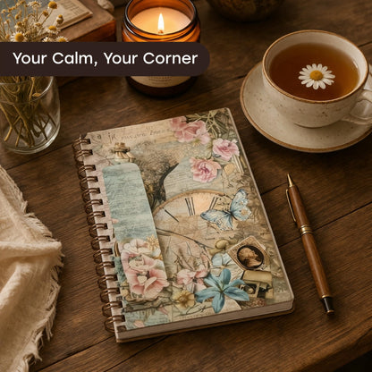 Unwynd Vintage Chapter Journal Kit Scrapbooking Kit, Aesthetic Flower Scrapbook Kit for Bullet Junk Journal, Washi Tape, Stickers, Papers DIY Journaling Supplies,Gift Adult Women Beginner Calligraphy