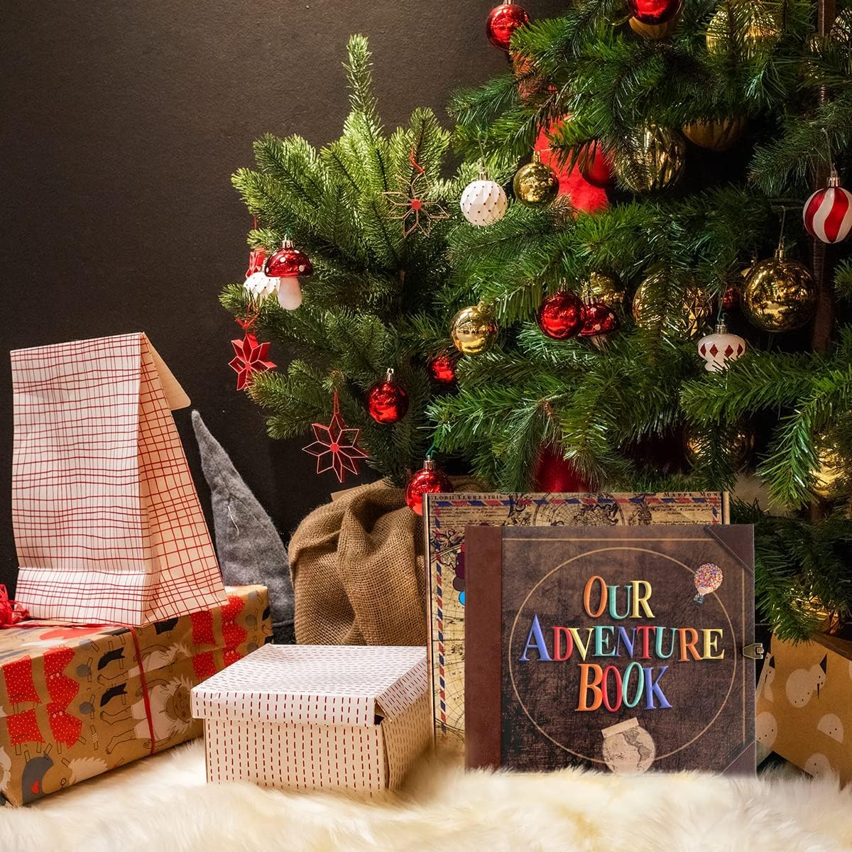 Our Adventure Book 146-Page DIY Handmade Scrapbook, Embossed Leather Cover - Ideal for Memories, Anniversary, Wedding, and Best Friend Gift - Inspired by the 'Up' Saga(Ball - Our Adventure Book)
