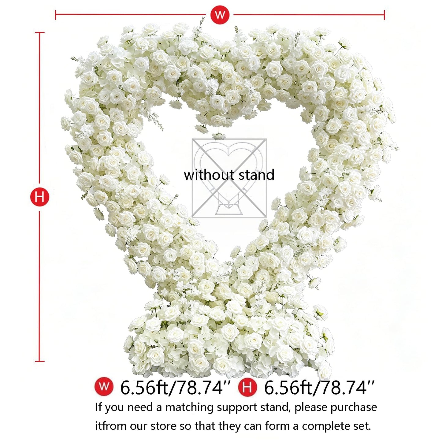 6.56×6.56ft Heart-Shaped Artificial Flower Arch Backdrop with Fabric Base, Floral Decor for Wedding Arch, Ideal for Birthday Banquets & Outdoor Party Scene Decoration (White, Arch Frame Not Included)