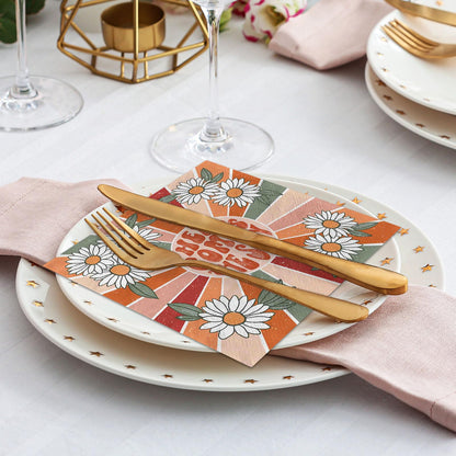 AnyDesign 80Pcs Vintage Daisy Paper Napkins Disposable Here Comes The Sun Luncheon Napkins White Daisy Dessert Dinner Hand Napkin for Birthday Wedding Baby Shower Tea Party Supplies, 6.5 x 6.5 Inch