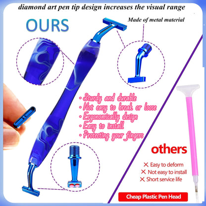 Diamond Painting Art Drill Bead Dot Pen Kit with Ergonomic 45° Screw Metal Tips Nibs Placers Roller Tool Accessories, Diamond Art Putty, Diamond Painting Tray, Tweezer (Blue 1246 Beads)