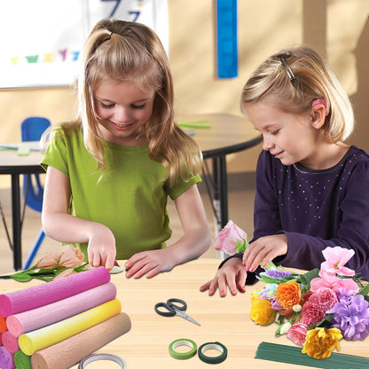 10 Roll Crepe Paper Streamers Rolls,10 Rainbow Colors,Floral Wire Ribbon Included,DIY Papel Crepe Flower Kit for Birthday, Wedding, Valentine's Day(9.8x98Inch/Roll) (Rainbow Colors)