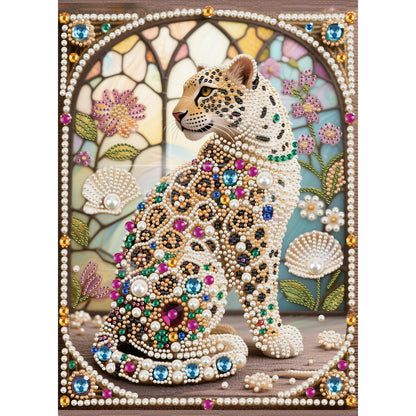 WSLWXSHM Pearl Diamond Painting Kits for Adults Leopard, 5D Special Shape Diamond Art Kits for Beginners, Crystal Rhinestones Diamond Painting for Home Wall Decoration Gift 12×16inch/30×40cm Animal