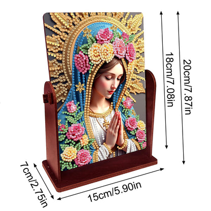 pigpigboss Virgin Mary Diamond Painting Rotate Mirror Kit, 5D DIY Religious Rose Virgin Mary Pray Diamond Art Makeup Mirror for Adult Beginner Home Office Holiday Desktop Decor