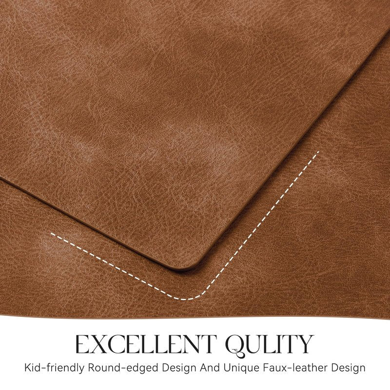 MOSAYT Vinyl Placemats Set of 8-12 X 17 Inch - Faux Leather 100% Waterproof Oil-Proof Wipeable PU Place Mats, Heat Resistant Reversible Table Mats for Kitchen, Dining, Outdoor (Reddish Brown)