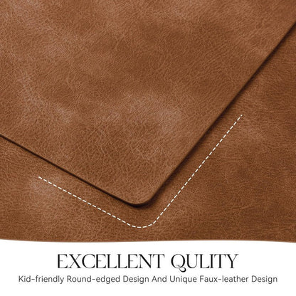 MOSAYT Vinyl Placemats Set of 8-12 X 17 Inch - Faux Leather 100% Waterproof Oil-Proof Wipeable PU Place Mats, Heat Resistant Reversible Table Mats for Kitchen, Dining, Outdoor (Reddish Brown)