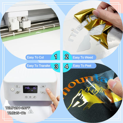 ROFISUE Sheet Metallic Foil Heat Transfer Vinyl Bundle – 12"x10"-17 Chrome HTV Pack in 17 Vibrant Colors for Stunning T-Shirt Designs! Perfect for DIY Enthusiasts and Professionals (Multicolours)