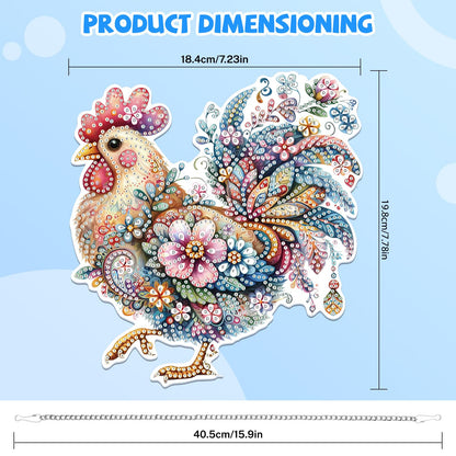 Bowetile Hanging Diamond Art Chicken Kits for Adults, 5D Special Shape Diamond Painting Rooster Pendant Kits, Animal Gem Art Suncatchers Painting Ornament for Home Garden Wall Window Decor