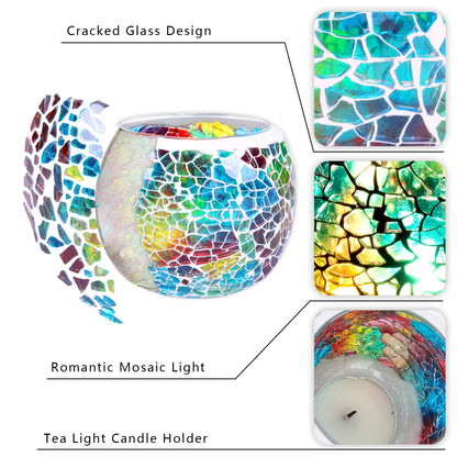 Scented Candle Holder Mosaic Glass Tea Light Holder,Handmade Romantic Glass Tealight Candle Holder for Aromatherapy,Party Décor(NO Candles),Also Used as Vase,Pen Holder,Potted Plants Bowl (Rainbow)
