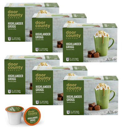 Door County Coffee Highlander Grogg Flavored Ground - 60 Single Serve Cups - Medium Roast - 100% Specialty Arabica