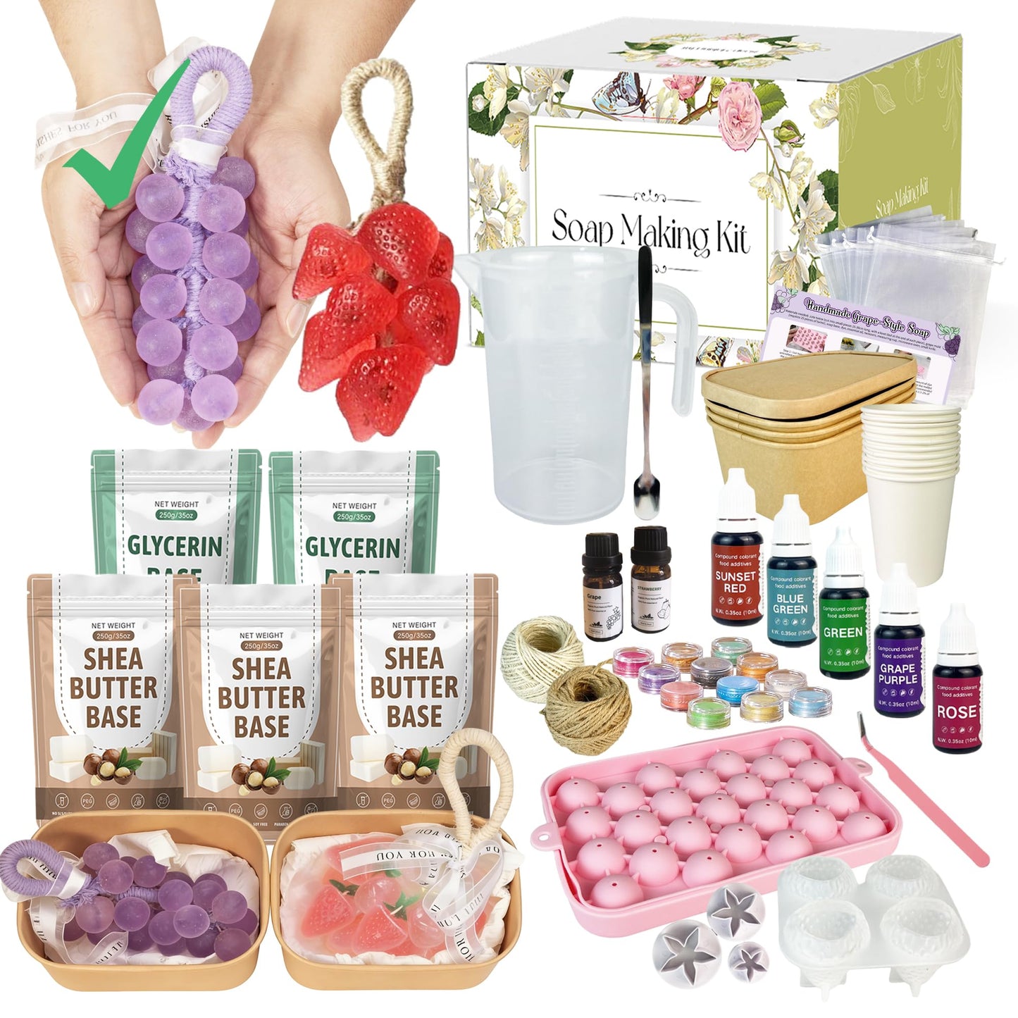 PIUH Grape & Strawberry Soap Making Kit with Finished Grape Soaps for Beginners, DIY Fruit Soap Making Kit with Complete Supplies, Soap Kits for Creative Soap Gifts (INCLUES Finished Grape SOAP)