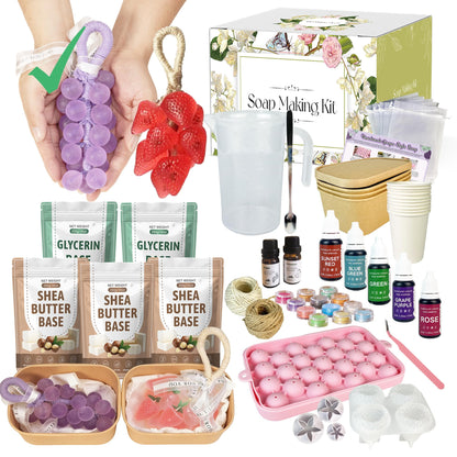 PIUH Grape & Strawberry Soap Making Kit with Finished Grape Soaps for Beginners, DIY Fruit Soap Making Kit with Complete Supplies, Soap Kits for Creative Soap Gifts (INCLUES Finished Grape SOAP)
