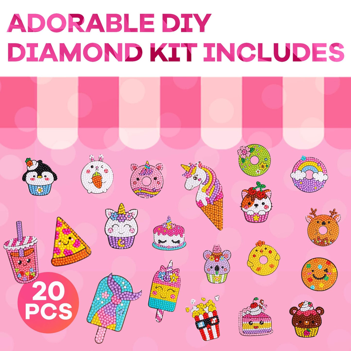 Cymbana Diamond Painting Kits for Kids 20 Pcs Desserts Contains Cupcake, Donut, Ice-Cream, Popcorn, Cookies