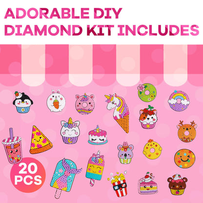 Cymbana Diamond Painting Kits for Kids 20 Pcs Desserts Contains Cupcake, Donut, Ice-Cream, Popcorn, Cookies