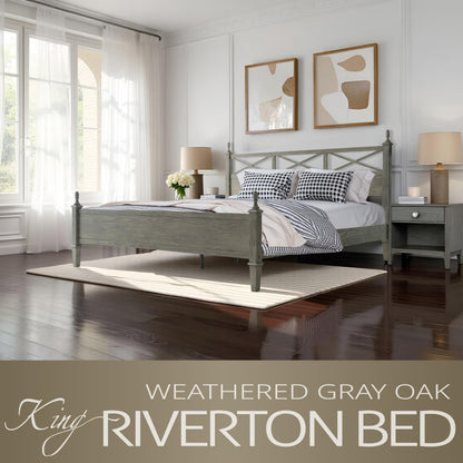 King Size Platform Bed Frame with Solid Wood Headboard & Footboard, 12 Heavy-Duty Slatted, Metal Legs, Anti-Slip & Noise-Free, Easy Assembly, No Box Spring Needed, Weathered Gray Oak Finish RIK-34