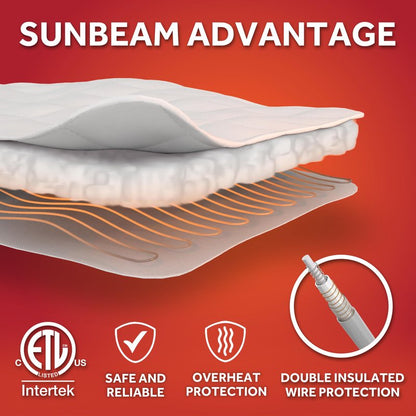 Sunbeam Restful Quilted Water Resistant Heated Mattress Pad - Twin