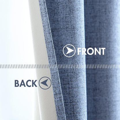 MIULEE Linen Blackout Curtains - 100% Room Darkening Thermal Insulated Grommet Panels | 42x84 inches, Stone Blue