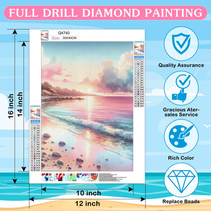 Frienda 6 Pcs Diamond Painting Kits 12 x 16 Inch DIY 5D Abstract Landscapes Diamond Art Full Round Drill Crafts for Adults Youth Beginners Numbers for Home Wall Decor Gifts (Pink Ocean)