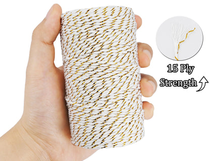 Christmas Twine for Gift Wrapping DIY & Crafts,2 Rolls,656 feet in Total,Gold White and Red White