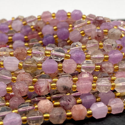ABCGEMS Brazilian Lavender Rainbow Quartz Beads (Enhanced Prism Shape that Amplifies The Energy - Allows Energy to be Dispersed in All Direction) Diamond-Cut Energy-Prism Tiny 6mm