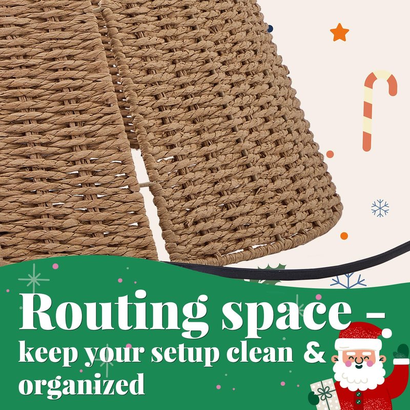 TOSTOOIRX Scalloped Rattan Christmas Tree Collar 28 Inch Hyacinth Xmas Tree Ring with Star Tree Topper, Woven Tree Base Cover for Holiday Home Decoration, Handcrafted Farmhouse Christmas Tree Decor