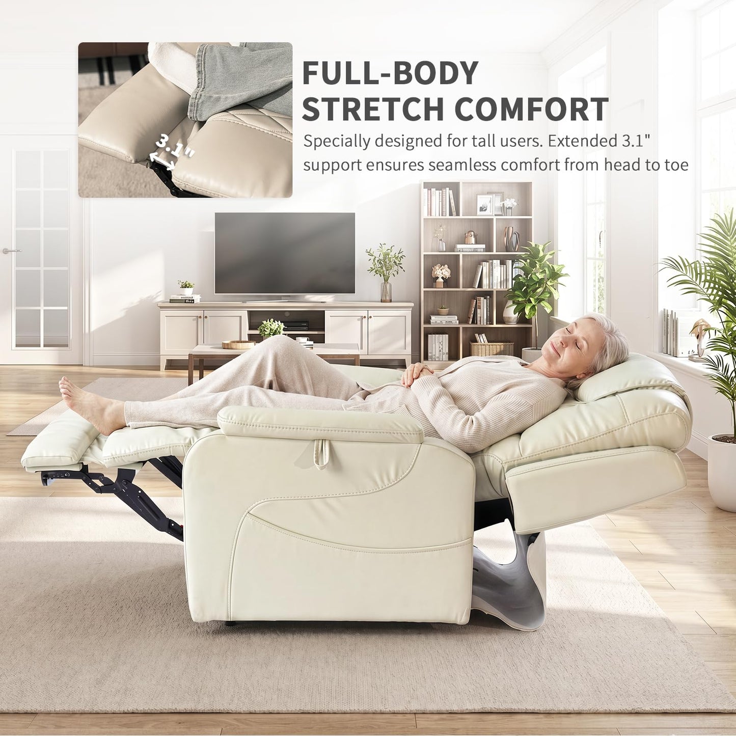 EONIX Triple Motor Lay Flat Power Lift Recliner Chair for Elderly with Massage, 400lbs Electirc Lift Chair for Living Room, Independent Adjustable Backrest Headrest, Extended Footrest, Cream White