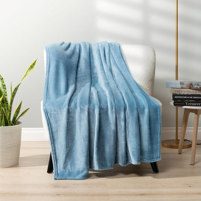 PAVILIA Dusty Blue Fleece Throw Blanket - Super Soft Flannel Sofa Blanket | Cozy 50x60" Plush Decor