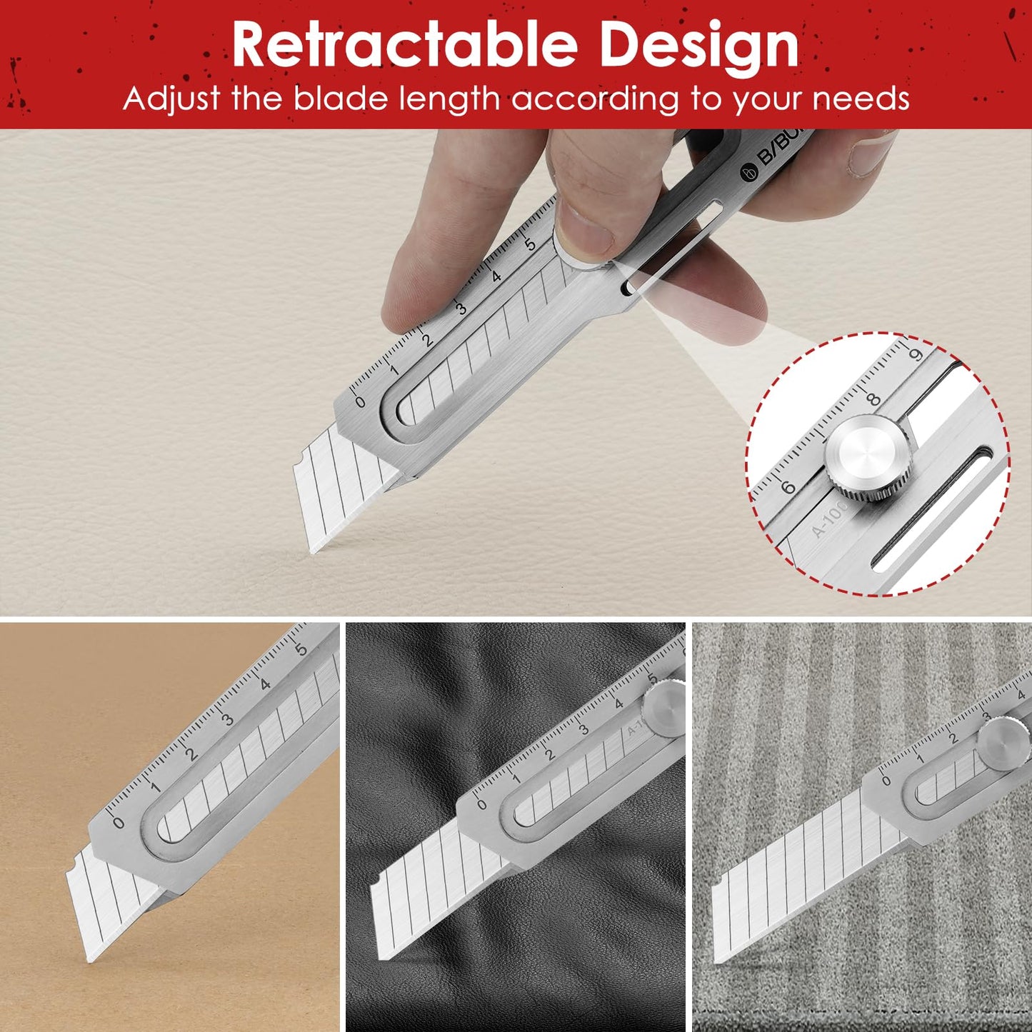 BIBURY 2 Pack Mutipurpose Utility Knife, Heave Duty Full Stainless Steel Retractable Box Cutter with 10PCS replaceable Blades (18mm Wide), Multi-functional Extended Razor Knife for Office, Home,School