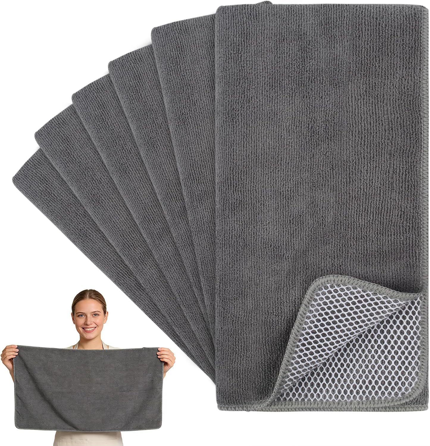 15inchx25inch 6pack) KinHwa Kitchen Washcloths for Dishes Absorbent Microfiber Dish Cloths Dish Towels for Kitchen