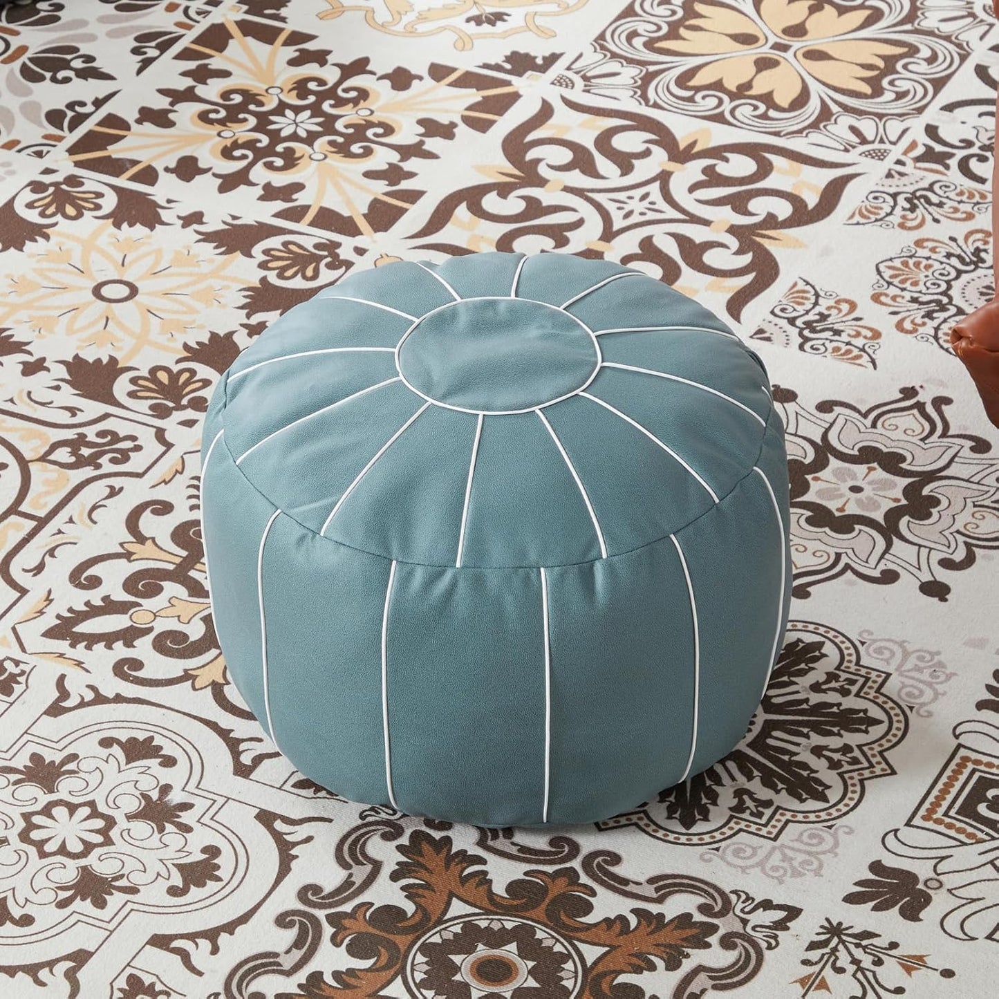 21 Inch Louis Donn UNSTUFFED Moroccan Pouf Ottoman Cover, Handmade Faux Leather Foot Stool, Round Storage Poof Cover