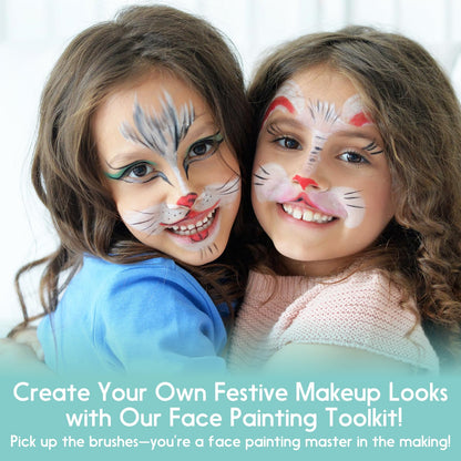 67-Piece Deluxe Face Painting brushes and Stencils Kit - Safe Non-Toxic Tools with Brushes, Sponges, Reusable Stencils, Stickers, Book & More, Perfect for Carnival, Halloween & Parties