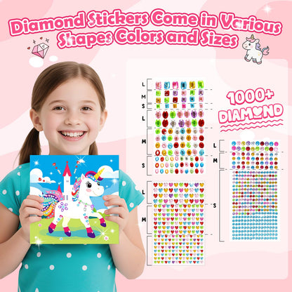 Gem Art Sticker Kit, Arts and Crafts for Kids Age 4-12, 8 Unicorn Princess Themes Diamond Art Kit, Gemstone Sticker Crafts Christmas Birthday Gifts for Girls Ages 4,5,6,7,8 Year Old