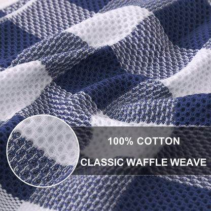 Homaxy Kitchen Towels and Dishcloths Set, 12 x 12 and 13 x 28 Inches, Set of 8 100% Cotton Waffle Weave Check Plaid Kitchen Dish Towels, Super Soft and Absorbent Dish Cloths, White & Navy Blue