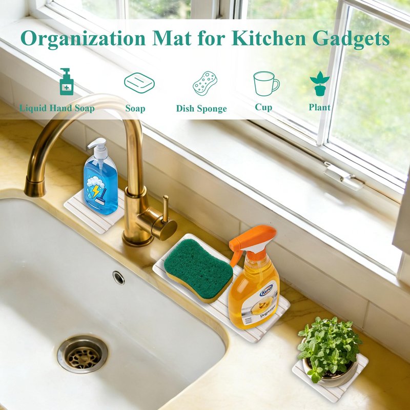 3PCS Water Absorbing Stone Tray, Quick Drying Diatomite Stone Sink Tray, Water Absorbent Diatomite Coasters for Kitchen Sink, Bathroom Counter Hand Soap Dish Toothbrush Holders