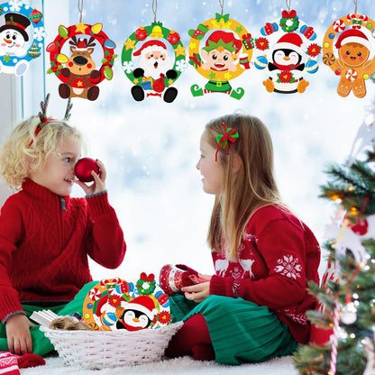 Cinrobiye 24 Set Christmas Wreath Craft Kits DIY Winter Hanging Wreath Ornament Decorations Kit Xmas Snowmen Snowflake Santa Claus Crafts for Holiday Christmas Home Classroom Party Activities Project