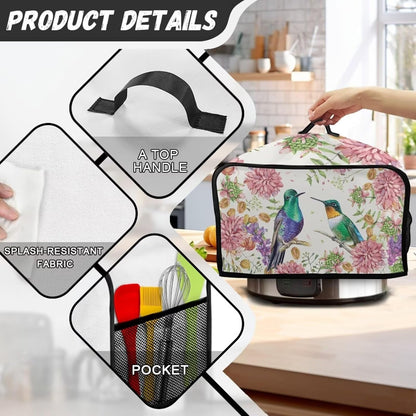 TODIYADDU Hummingbird Floral Slow Cooker Cover, Trendy Dust Cover with Storage Pocket for Kitchen Appliances