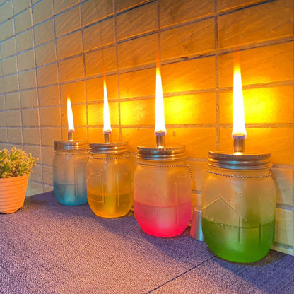 Yitee Mason Jar Tabletop Torch Kits,4 Pack Longlife Fiberglass Wicks,Stainless Steel Mason Jar Lids Caps Included,Outdoor Deck Oil Lamp Torch,Patio Xmas Decor
