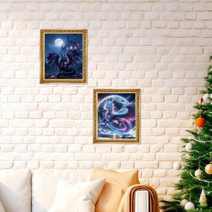 XUNLURY Dragon Diamond Art Kits 2 Pcs, Fantasy Neon Dragon Full Moon Castle Diamond Painting Kits for Adults Beginners, Full Drill Diamonds Dots for Home Decor, 9.8x11.8 Inch