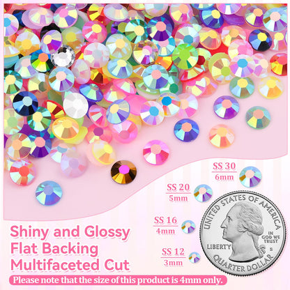 16000Pcs Resin Rhinestones for Bedazzling Kit, Mixed-Color 4mm Bedazzled Crystal with 3Pcs 10ml B7000 Jewelry Glue, Flatback Gems for DIY Crafts Clothing Nail Art Makeup