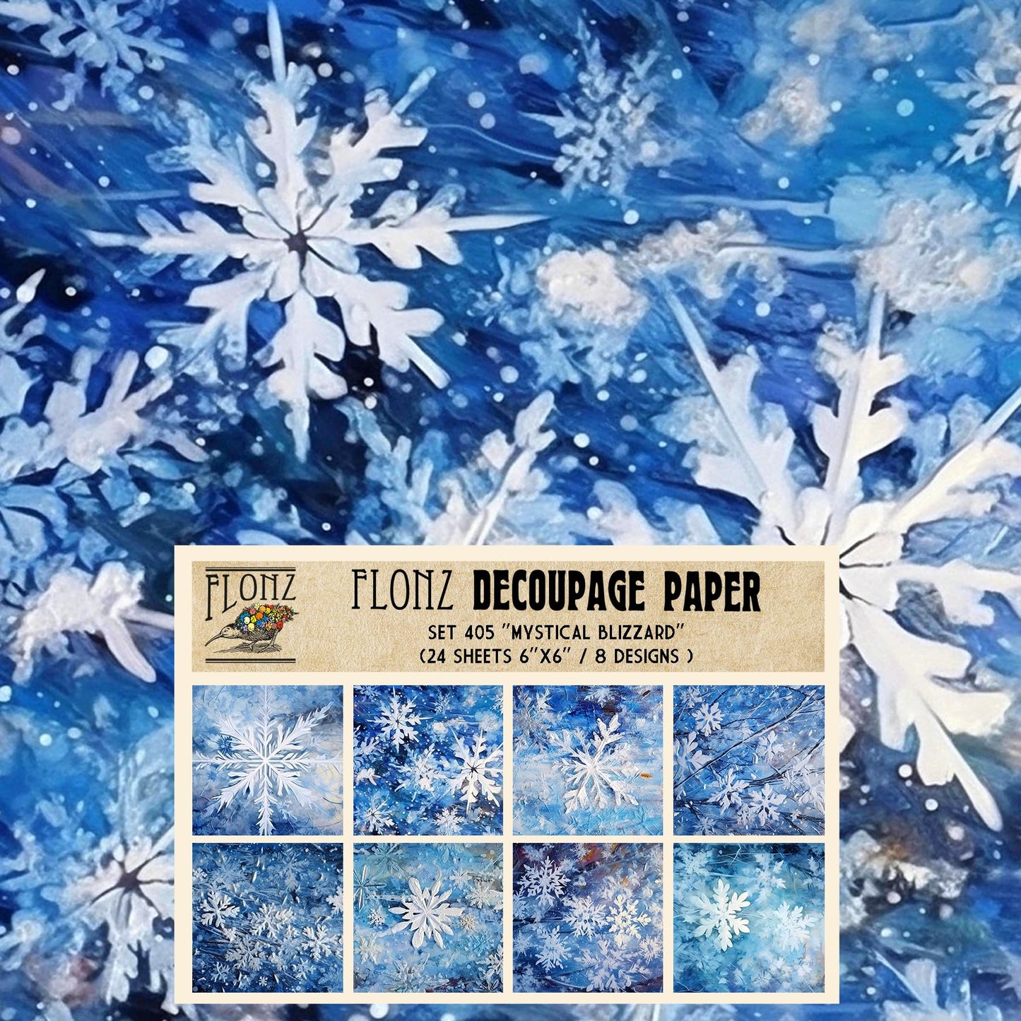 Decoupage Paper Pack (24 Sheets 6"x6") Mystical Blizzard # Vintage Styled Pattern Paper for Decoupage, Craft and Scrapbooking