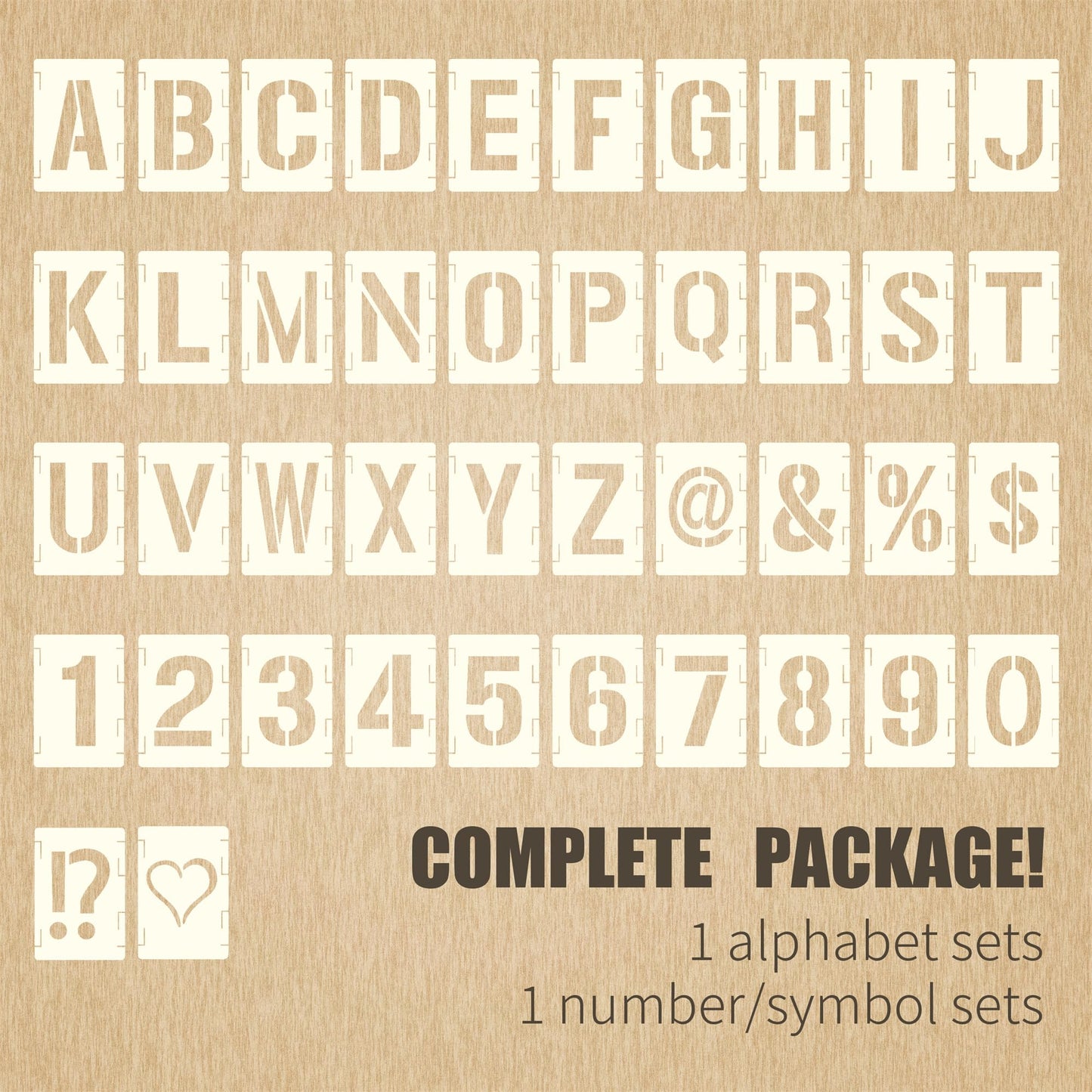 42pcs Traceable Interlocking Stencil Template Set, 3 Inch Reusable Letter Stencils for Painting, Alphabet Numbers and Symbols for Bullet Journal Canvas Rock Sign Wall Art Fabric Chalkboard