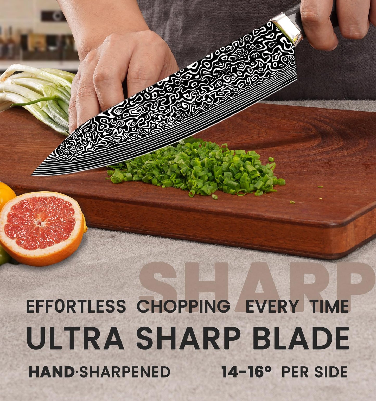 Knife Set, 15 Pieces Kitchen Knife Set with Built in Sharpener, High Carbon German Stainless Steel Knife Block Set, Dishwasher Safe, Mothers Day Gifts