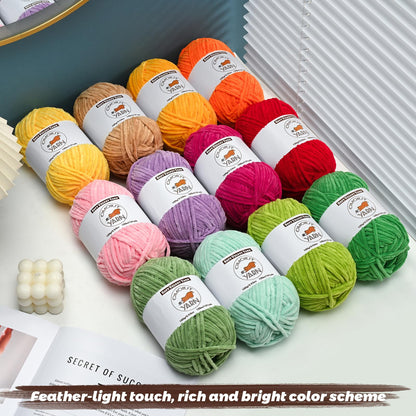12 Skeins Fluffy Chenille Yarn for Crocheting, Soft Bulky Velvet Yarn for Knitting, Plush Baby Blanket Crochet Yarns, 1572 Yards Multicolor Amigurumi Yarn for Crafts Set F