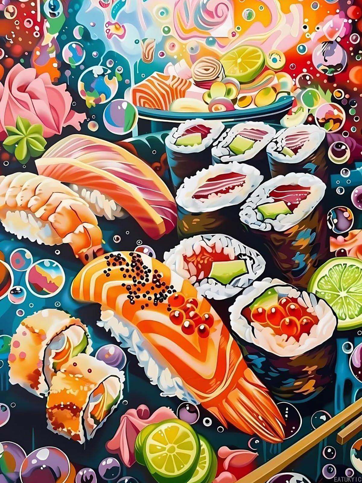 EATUKYIC 5D Food DIY All Kinds of Delicious Sushi Diamond Craft Full Drill Diamond Art for Adults Gift Presents Home Wall Decor Gem Arts 12x16 inch